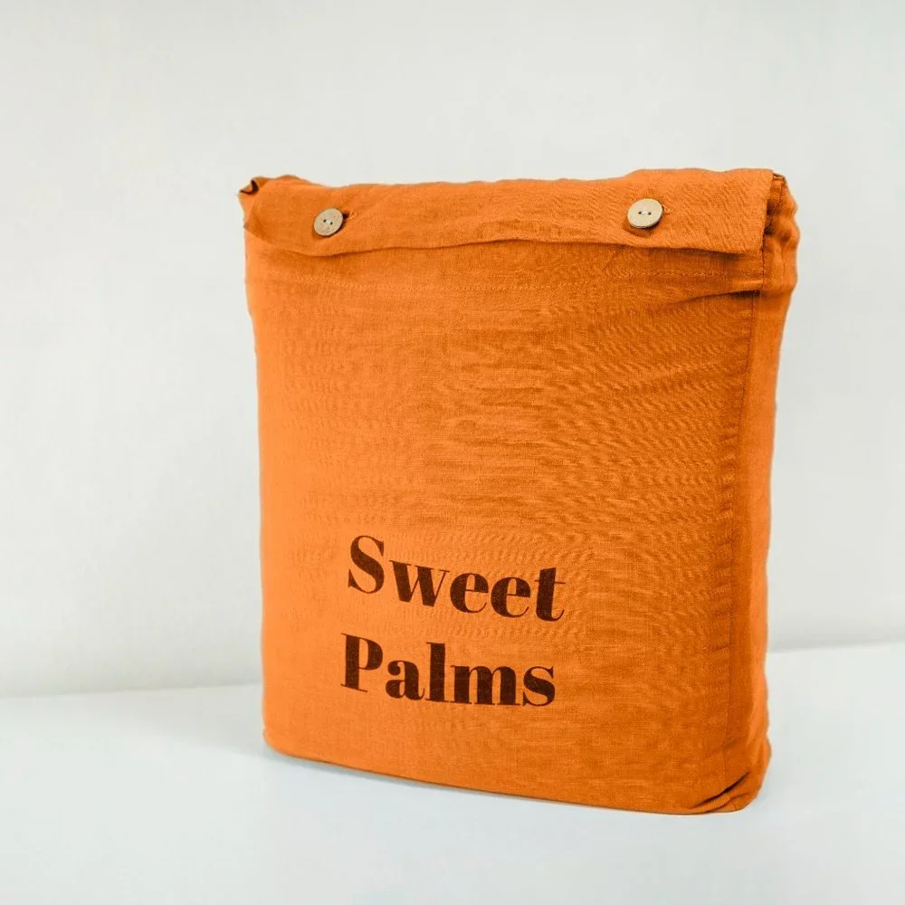 Sweet Palms-100% French Linen European Style Duvet Cover Set (Orange, King Size) - Picture 7 of 7